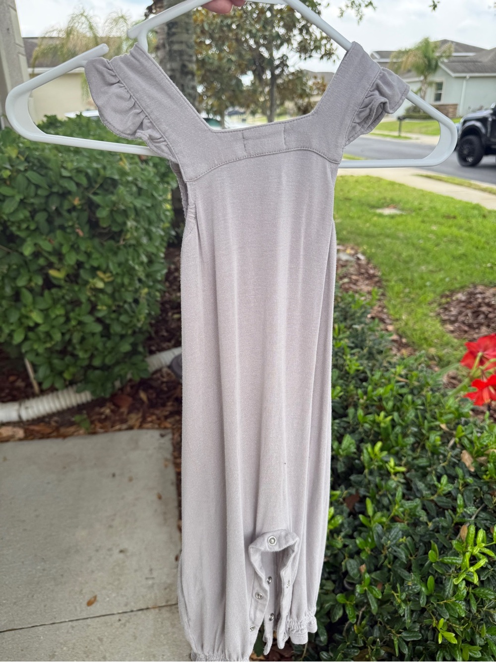 Angel Dear Neutral Taupe Smocked Baby Romper - Picture 3 of 4